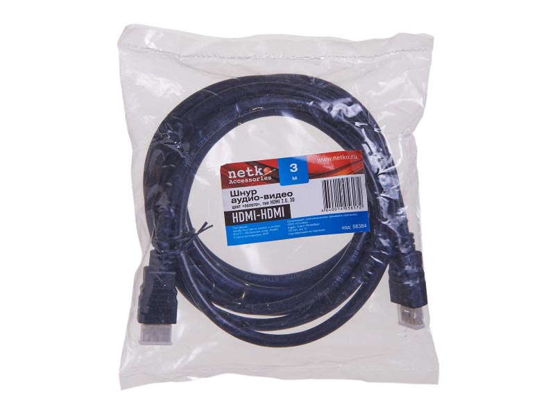 Шнур аудио видео HDMI HDMI 2 0 цвет золото (3 0м) NETKO Optima_1