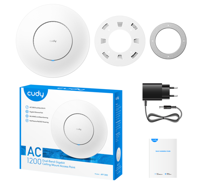 Wi-Fi точка доступа Cudy AP1300 (AC1200, Wi-Fi 5, 1GLAN 802.3af at PoE + Passive PoE 24V, 2x2 MIMO)_3