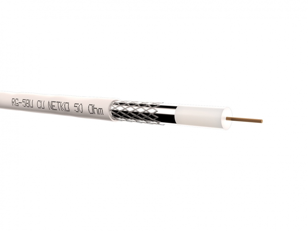 Кабель коаксиальный RG-58U, 50 Ом (CU, оплетка 32 нити AL), белый (100м) NETKO Optima_!