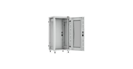 Напольный шкаф Lite 19",24U,стекл. дверь,цельнометаллич.стенки и задняя дверь,600х1241х600,RAL7035-1