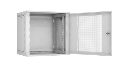 Настенный разборный шкаф Lite 19",12U,перфор.дверь,600х569х450мм,1 пара монтажных направл,RAL 7035-1