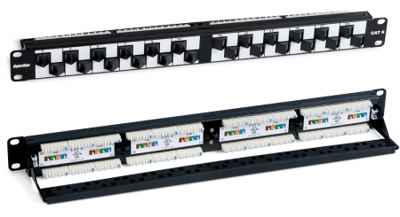 Патч-панель 19", 1U, с угловыми портами, 24 порта RJ-45, категория 6, Dual IDC-0
