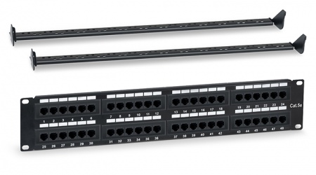 Патч-панель 19" (2U), 48 портов, категория 5e, Dual IDC, с задним кабельным организатором,черная-0