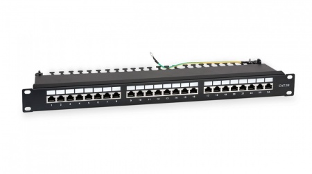 Патч-панель 19"(1U), 24 порта RJ-45 полностью экранированная, категория 5e, Dual IDC, цвет черный-0