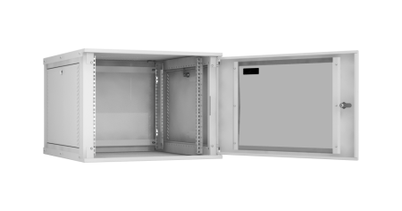Настенный разборный шкаф Lite 19",9U,стекл.дверь,600х436х600мм,2 пары монтажных направл,RAL 7035-1