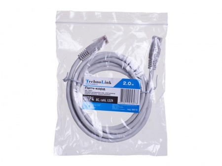 Патч-корд Technolink UTP4 rj45-rj45, cat.6, 2.0м, BC, LSZH, серый, литой коннектор-2