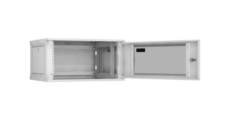 Настенный разборный шкаф Lite 19",6U,стекл.дверь,600х303х450мм,1 пара монтажных направл,RAL 7035-1