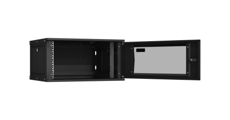 Настенный разборный шкаф Lite 19",6U,стекл.дверь,600х303х450мм,1 пара монтажных направл,RAL 9004-1