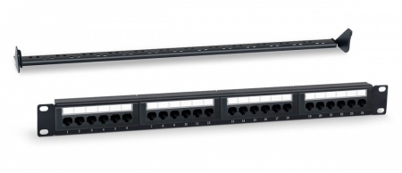 Патч-панель 19" (1U), 24 порта RJ-45, категория 5e, Dual IDC, с организатором, цвет черный-0