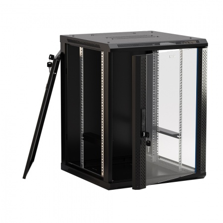 Hyperline TWB-1245-GP-RAL9004 Шкаф настенный 19", 12U, 650x600х450мм, стеклянная дверь, ручка, 9004-3