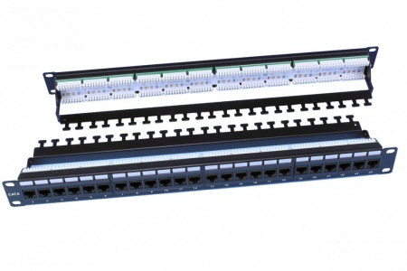 Патч-панель 19", 1U, 24 порта RJ-45, категория 6, Dual IDC, ROHS, черный, с задн.каб.организатором-1