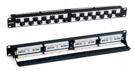 Патч-панель 19", 1U, с угловыми портами, 24 порта RJ-45, категория 5e, Dual IDC-0