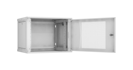 Настенный разборный шкаф Lite 19",9U,перфор.дверь,600х436х450мм,1 пара монтажных направл,RAL 7035-1