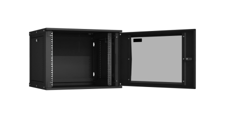 Настенный разборный шкаф Lite 19",9U,стекл.дверь,600х436х450мм,1 пара монтажных направл,RAL 9004-1