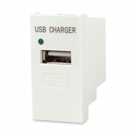 Модуль розетки USB для зарядки, 1 порт, 1М, 1А, 5В, 45x22.5мм, белый-0