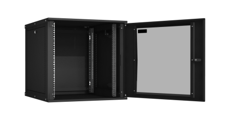 Настенный разборный шкаф Lite 19",12U,стекл.дверь,600х569х600мм,2 пары монтажных направл,RAL 9004-1