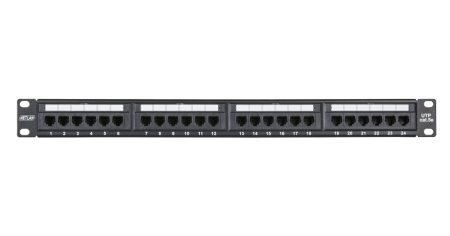 Коммутационная панель NETLAN 19", 1U, 24 порта, Кат.5e, неэкранированная, черная-0