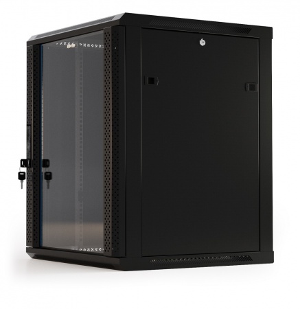 Hyperline TWB-1245-GP-RAL9004 Шкаф настенный 19", 12U, 650x600х450мм, стеклянная дверь, ручка, 9004-4