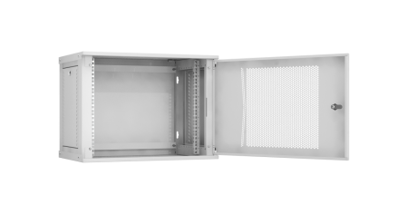 Настенный разборный шкаф Lite 19",9U,перфор.дверь,600х436х350мм,1 пара монтажных направл,RAL 7035-1