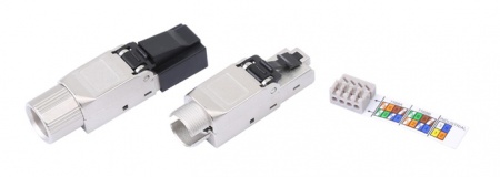 Коннектор RJ-45, Кат.6А, самозажимной, экран, для одножильного кабеля,накручивающийся хвостовик,IDC-0
