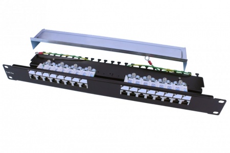Патч-панель 19", 1U, 16 портов RJ-45 полн. экран., категория 5e, Dual IDC, ROHS, цвет черный-0